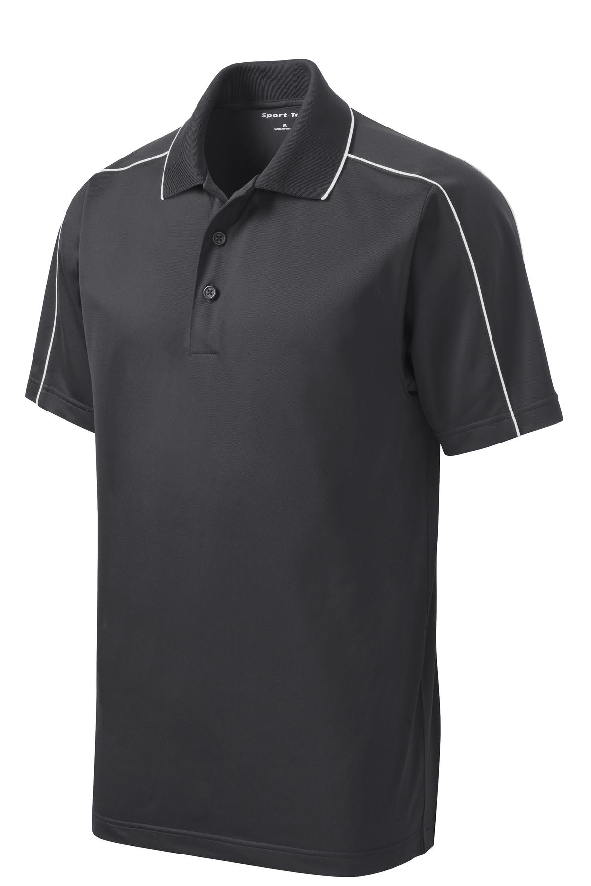 Sport-Tek Micropique Sport-Wick Piped Polo. ST653 Iron Grey/ White