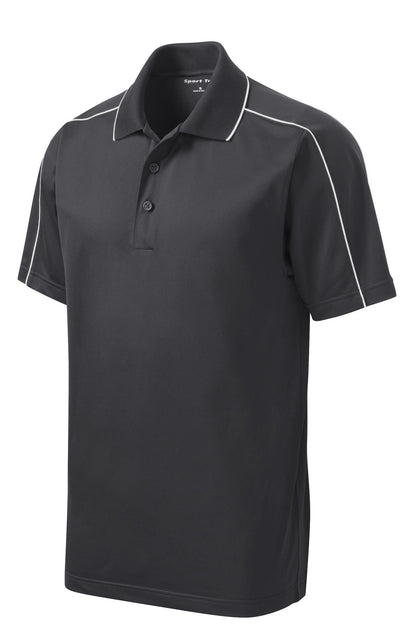 Sport-Tek Micropique Sport-Wick Piped Polo. ST653 Iron Grey/ White