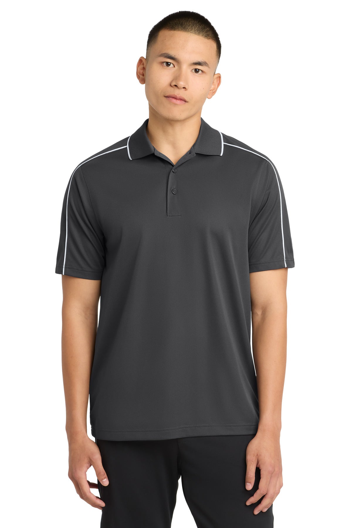 Sport-Tek Micropique Sport-Wick Piped Polo ST653 Iron Grey/ White