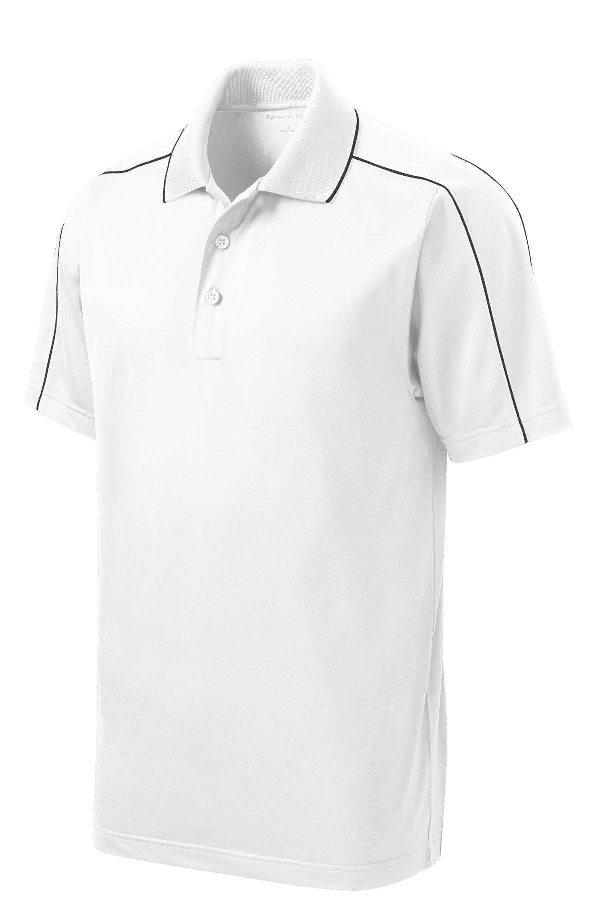 Sport-Tek Micropique Sport-Wick Piped Polo. ST653 White/ Iron Grey