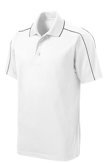 Sport-Tek Micropique Sport-Wick Piped Polo. ST653 White/ Iron Grey
