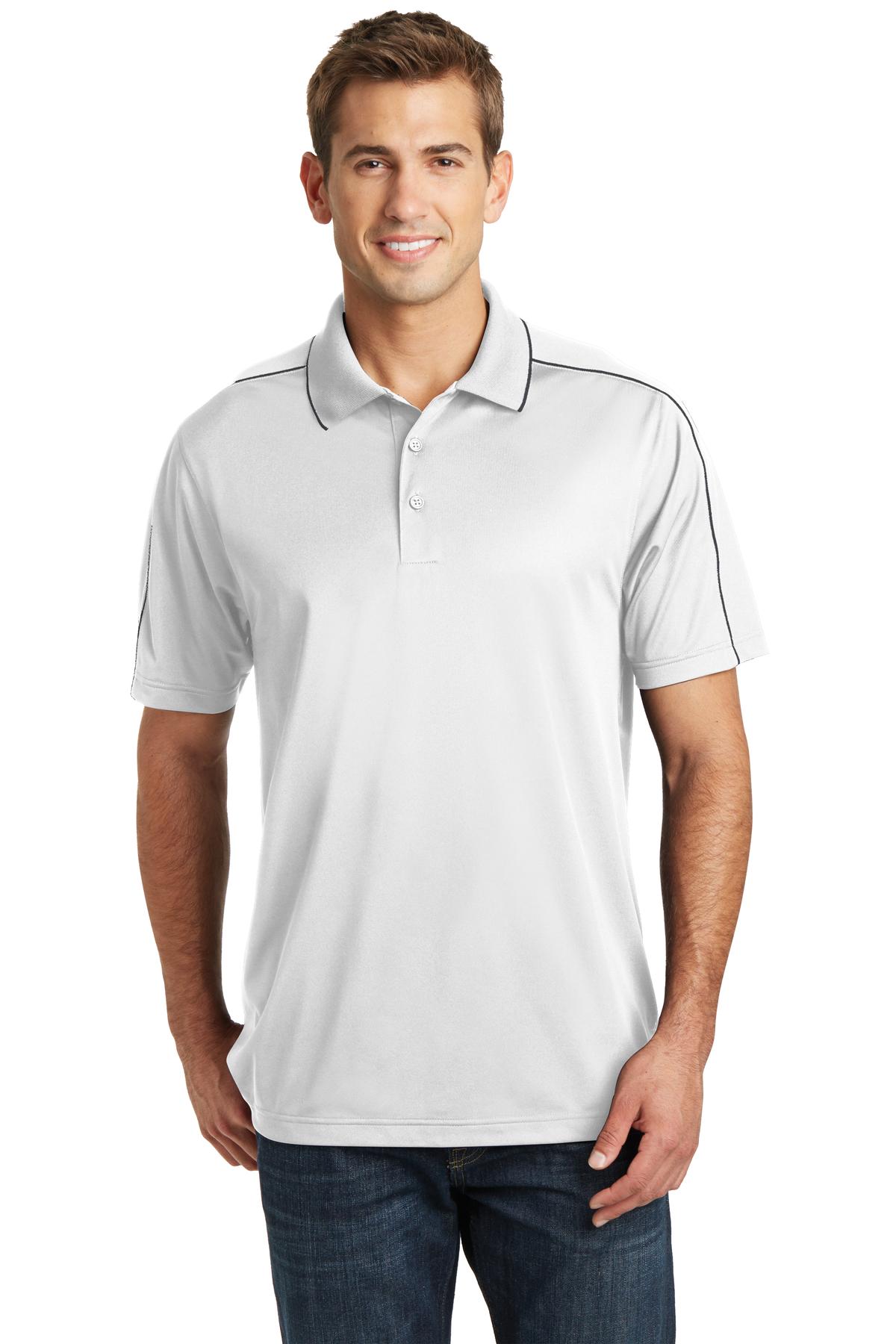 Sport-Tek Micropique Sport-Wick Piped Polo. ST653 White/ Iron Grey