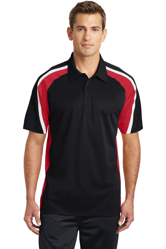 Sport-Tek Tricolor Micropique Sport-Wick Polo. ST654 Black/ True Red/ White