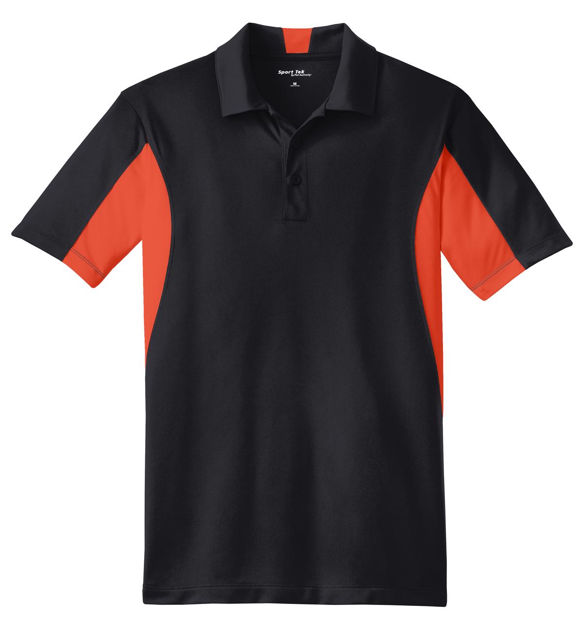 Sport-Tek Side Blocked Micropique Sport-Wick Polo. ST655 Black/ Deep Orange