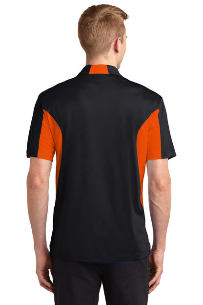 Sport-Tek Tall Side Blocked Micropique Sport-Wick Polo. TST655 Black/ Deep Orange Tall
