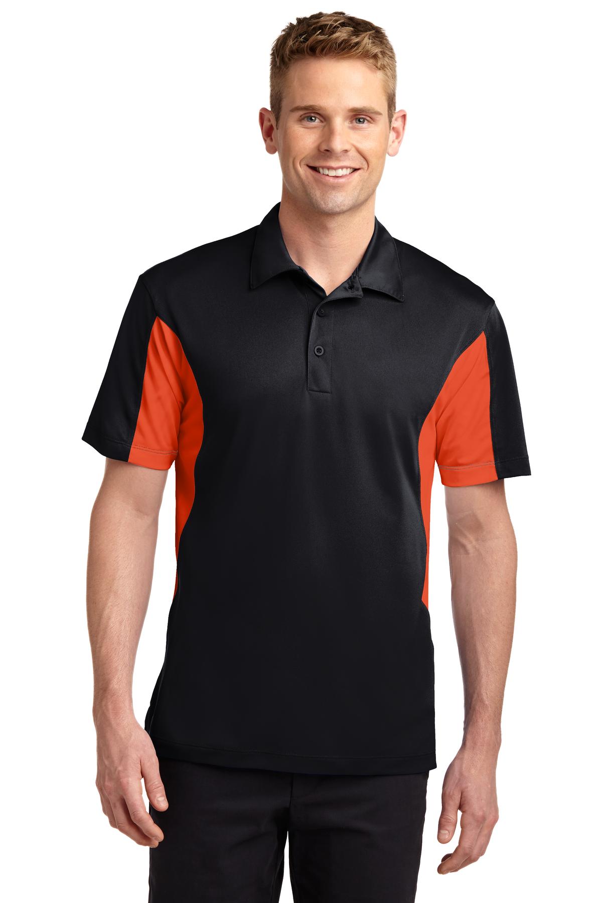Sport-Tek Tall Side Blocked Micropique Sport-Wick Polo. TST655 Black/ Deep Orange Tall