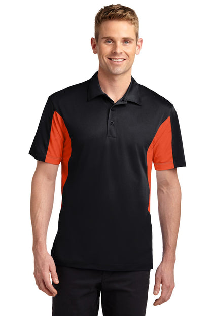 Sport-Tek Tall Side Blocked Micropique Sport-Wick Polo. TST655 Black/ Deep Orange Tall