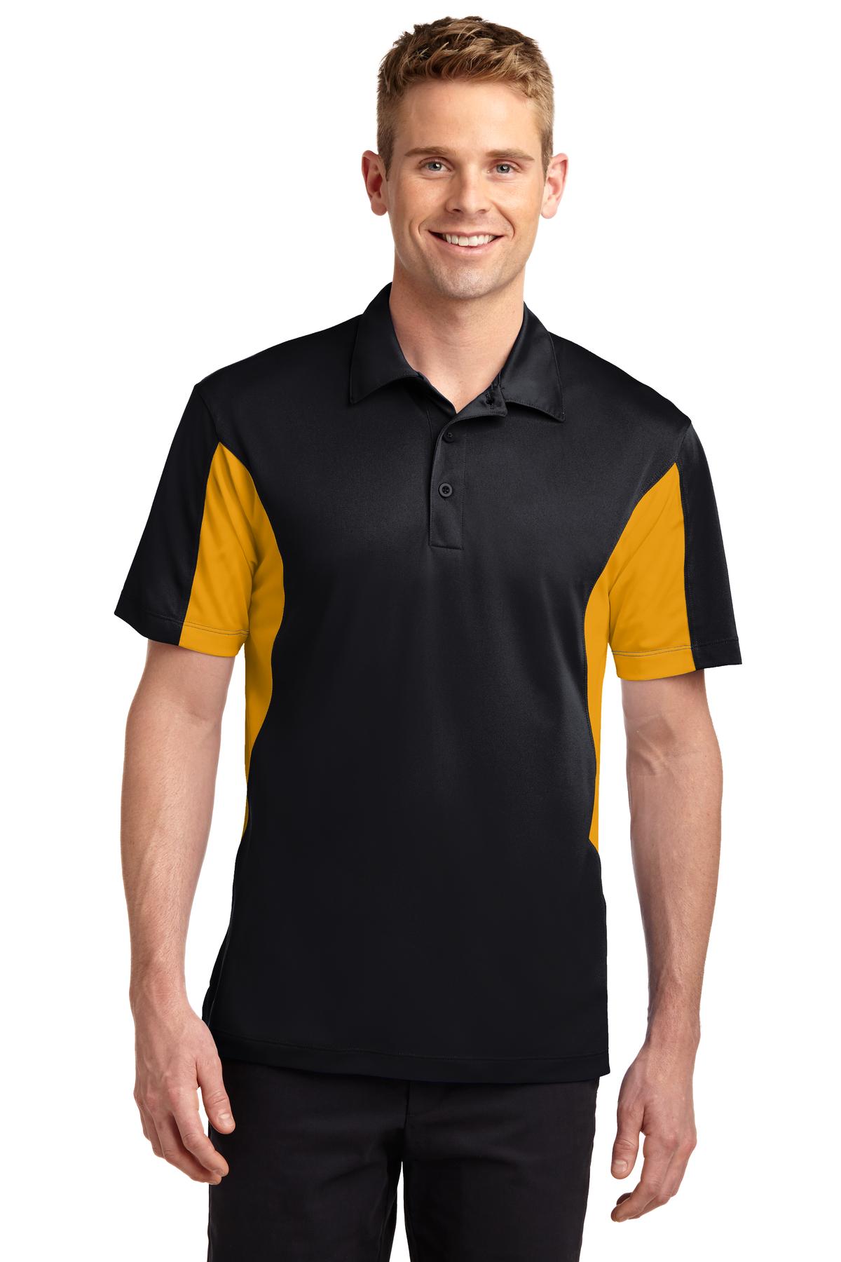 Sport-Tek Side Blocked Micropique Sport-Wick Polo. ST655 Black/ Gold