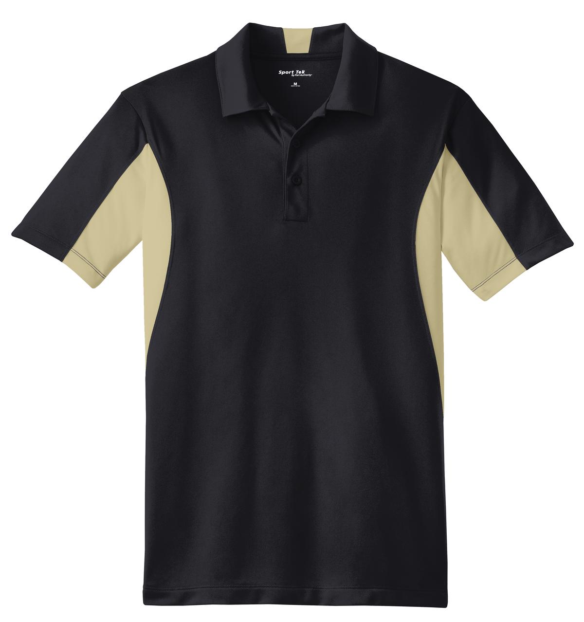Sport-Tek Side Blocked Micropique Sport-Wick Polo. ST655 Black/ Vegas Gold