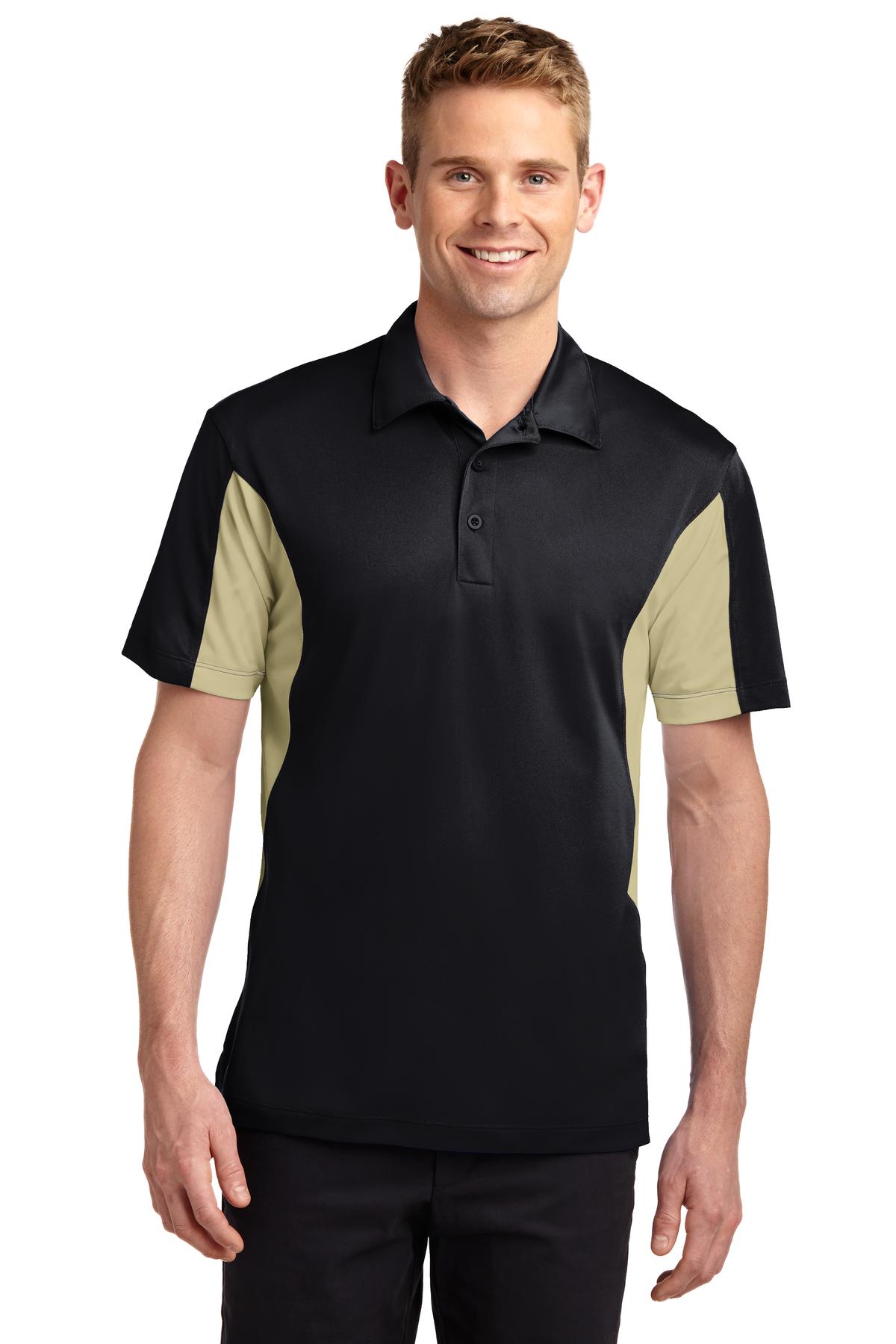 Sport-Tek Side Blocked Micropique Sport-Wick Polo. ST655 Black/ Vegas Gold