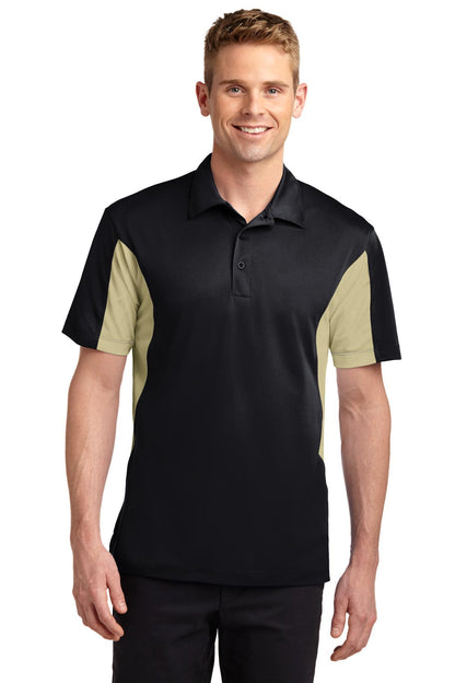 Sport-Tek Side Blocked Micropique Sport-Wick Polo. ST655 Black/ Vegas Gold