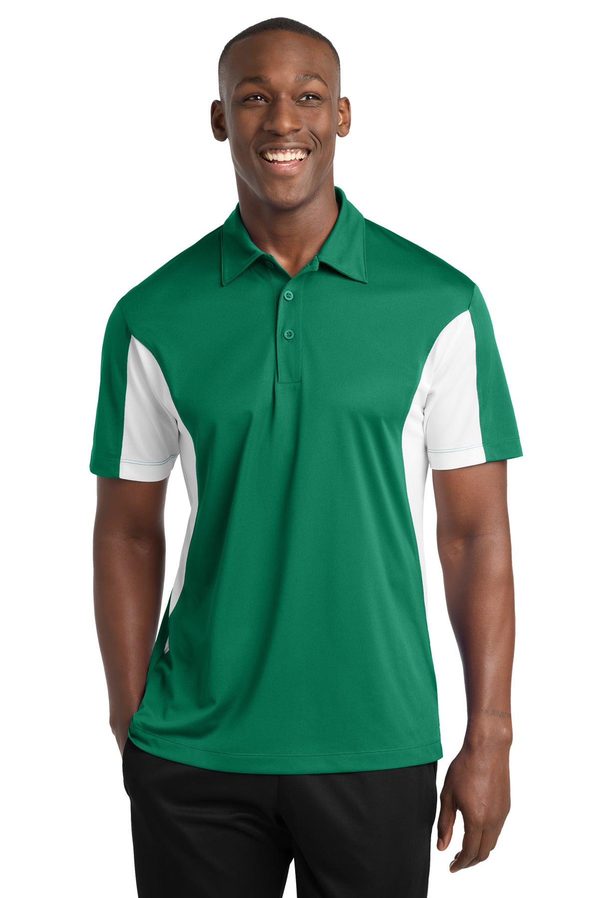 Sport-Tek Side Blocked Micropique Sport-Wick Polo ST655 Kelly Green/ White