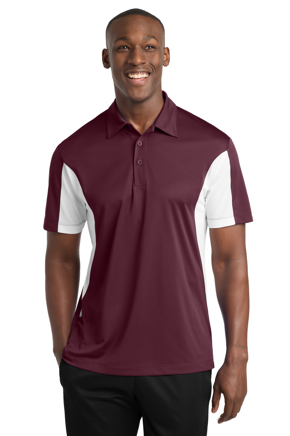 Sport-Tek Side Blocked Micropique Sport-Wick Polo ST655 Maroon/ White
