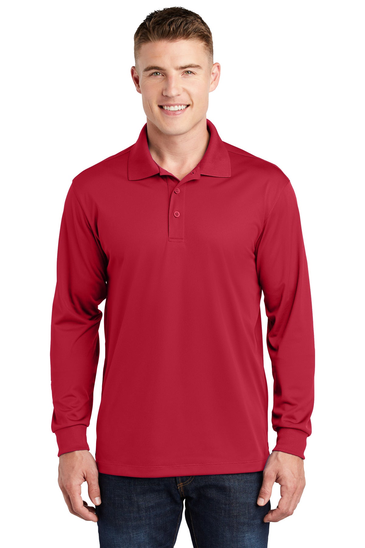 Sport-Tek Long Sleeve Micropique Sport-Wick Polo. ST657 Deep Red