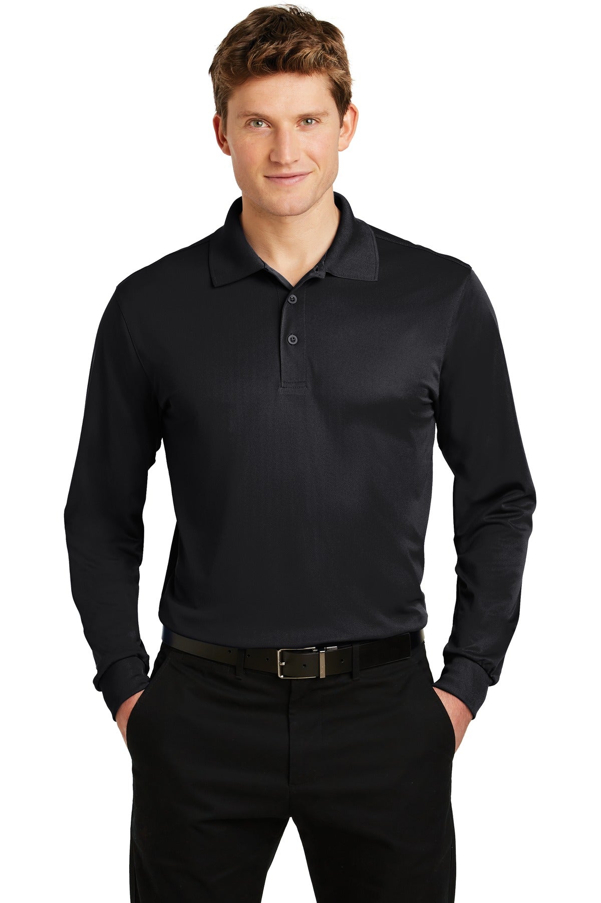 Sport-Tek Long Sleeve Micropique Sport-Wick Polo. ST657 Black