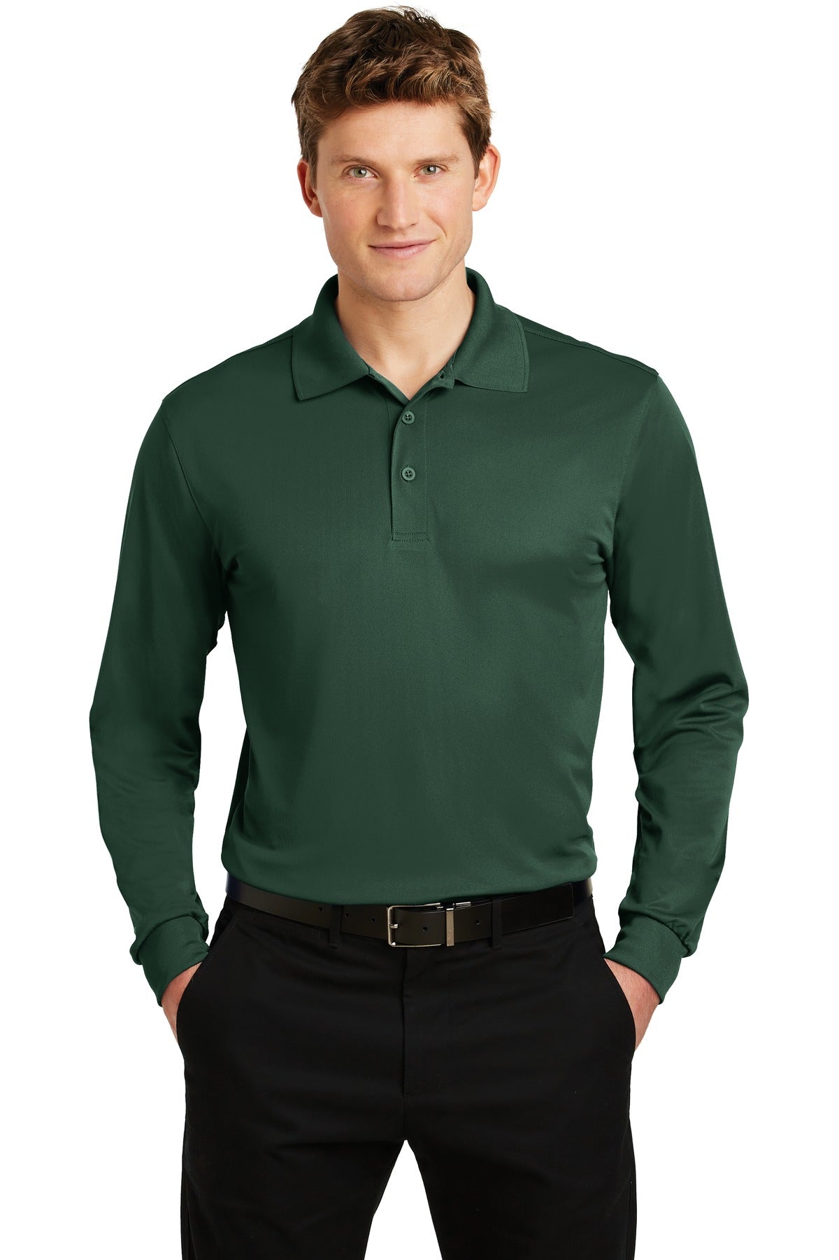 Sport-Tek Long Sleeve Micropique Sport-Wick Polo. ST657 Forest Green