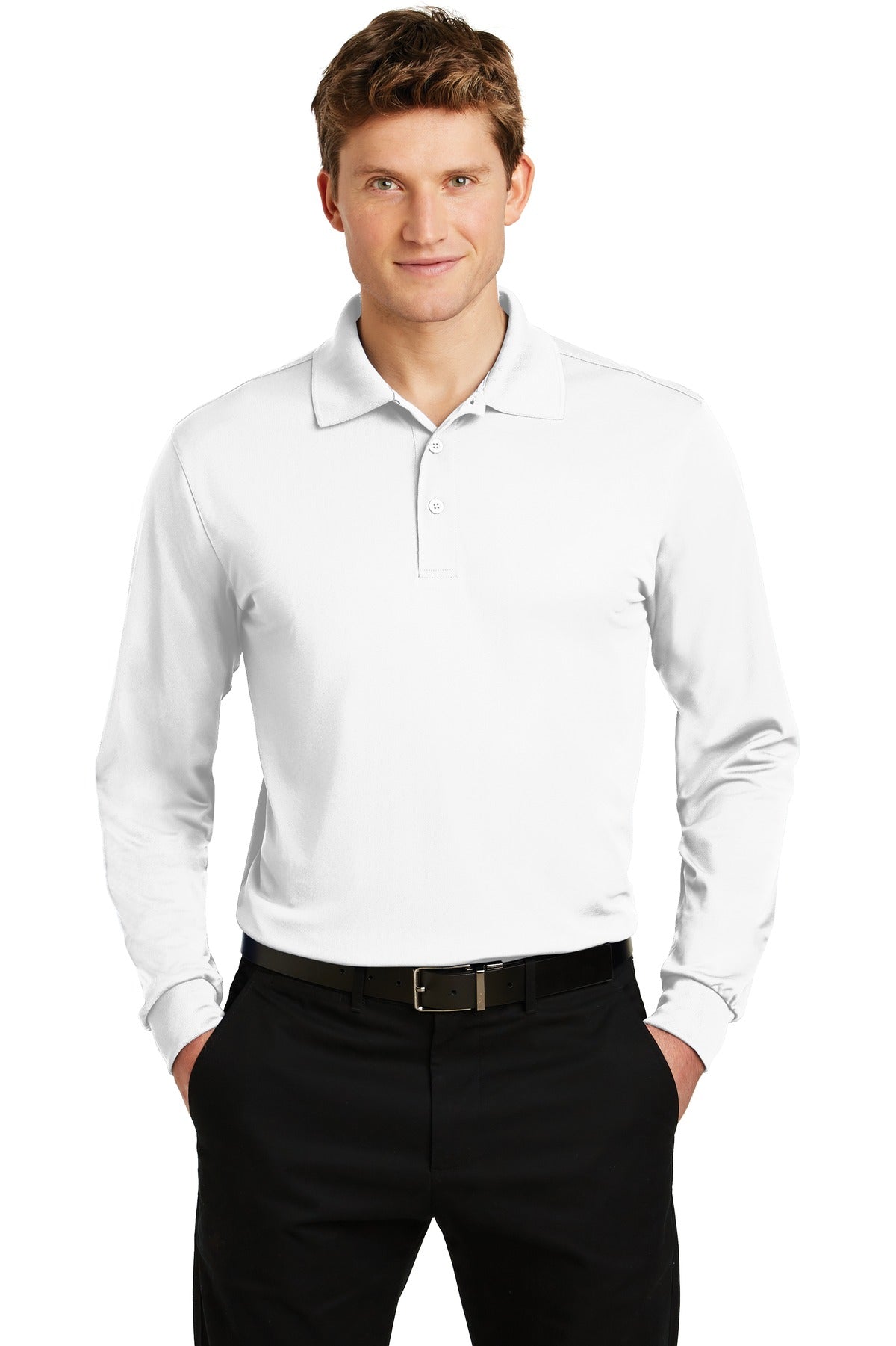 Sport-Tek Long Sleeve Micropique Sport-Wick Polo. ST657 White
