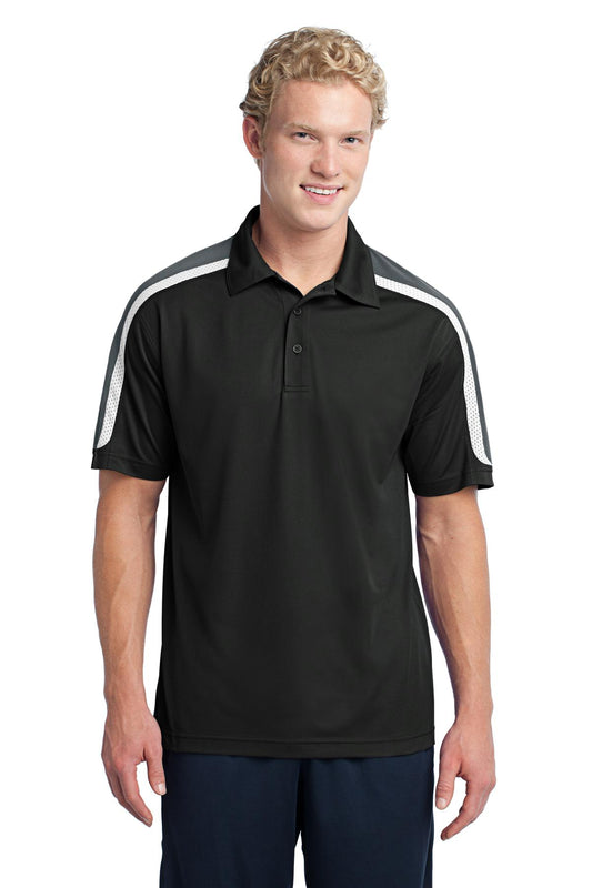 Sport-Tek Tricolor Shoulder Micropique Sport-Wick Polo. ST658 Black/ Iron Grey/ White
