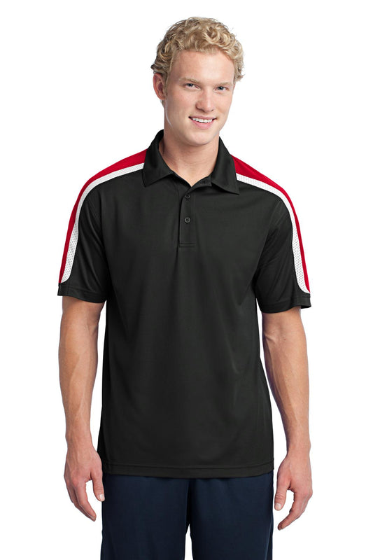 Sport-Tek Tricolor Shoulder Micropique Sport-Wick Polo. ST658 Black/ True Red/ White