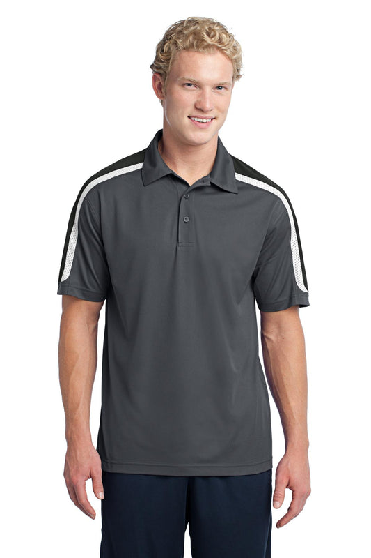 Sport-Tek Tricolor Shoulder Micropique Sport-Wick Polo. ST658 Iron Grey/ Black/ White