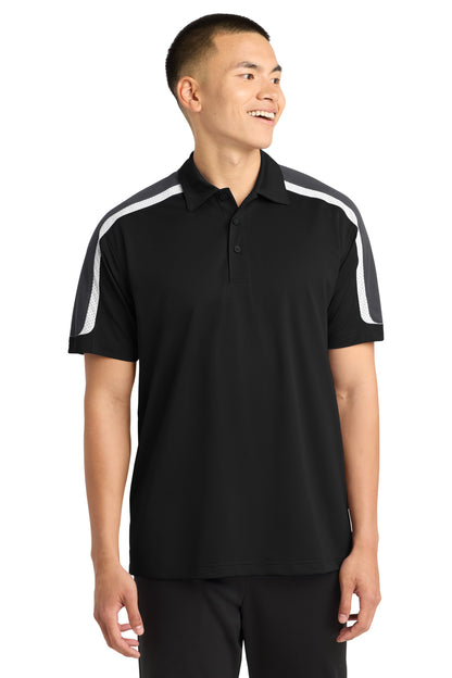 Sport-Tek Tricolor Shoulder Micropique Sport-Wick Polo ST658 Black/ Iron Grey/ White