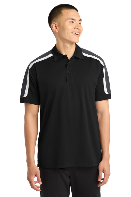 Sport-Tek Tricolor Shoulder Micropique Sport-Wick Polo ST658 Black/ Iron Grey/ White