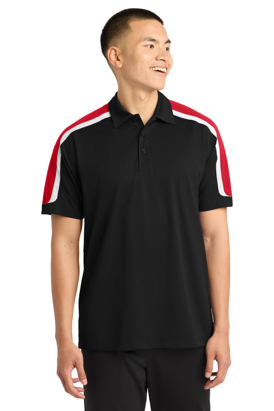 Sport-Tek Tricolor Shoulder Micropique Sport-Wick Polo ST658 Black/ True Red/ White