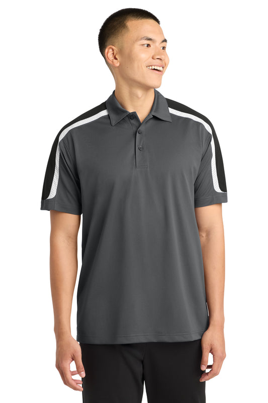 Sport-Tek Tricolor Shoulder Micropique Sport-Wick Polo ST658 Iron Grey/ Black/ White