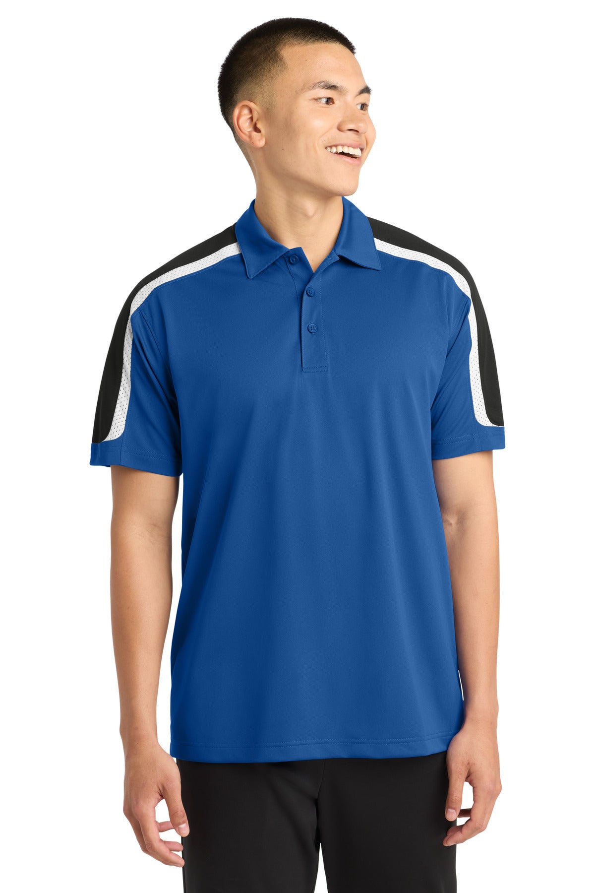 Sport-Tek Tricolor Shoulder Micropique Sport-Wick Polo ST658 True Royal/ Black/ White