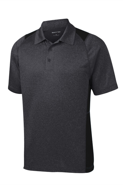 Sport-Tek Heather Colorblock Contender Polo. ST665 Graphite Heather/ Black