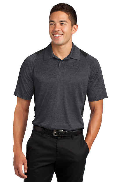 Sport-Tek Heather Colorblock Contender Polo. ST665 Graphite Heather/ Black