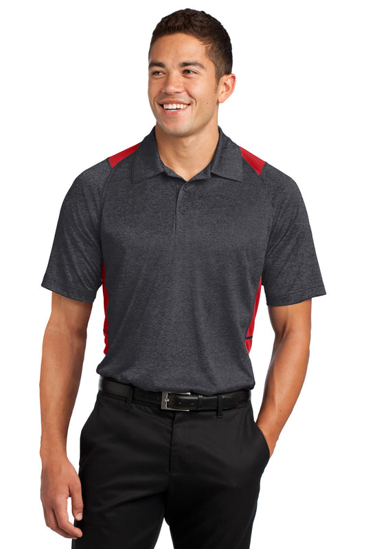 Sport-Tek Heather Colorblock Contender Polo. ST665 Graphite Heather/ True Red