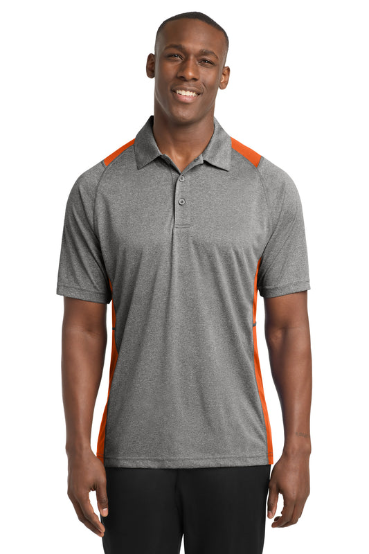 Sport-Tek Heather Colorblock Contender Polo ST665 Vintage Heather/ Deep Orange