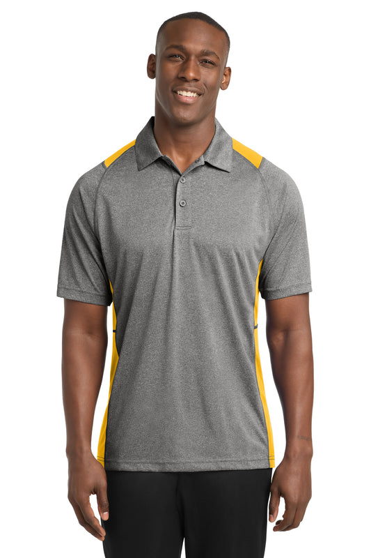 Sport-Tek Heather Colorblock Contender Polo ST665 Vintage Heather/ Gold