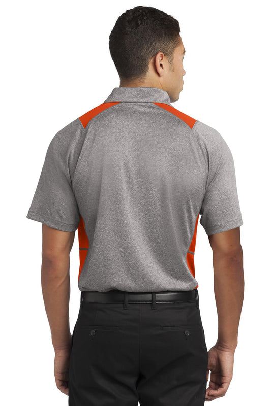 Sport-Tek Heather Colorblock Contender Polo. ST665 Vintage Heather/ Deep Orange