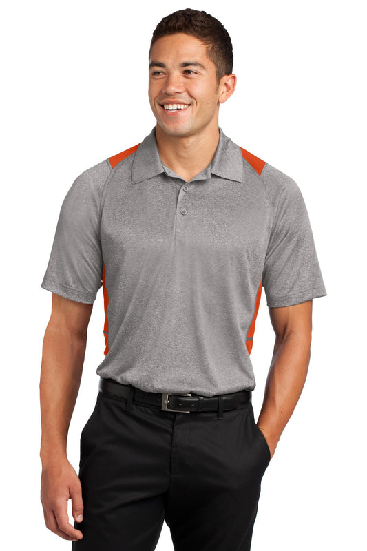 Sport-Tek Heather Colorblock Contender Polo. ST665 Vintage Heather/ Deep Orange