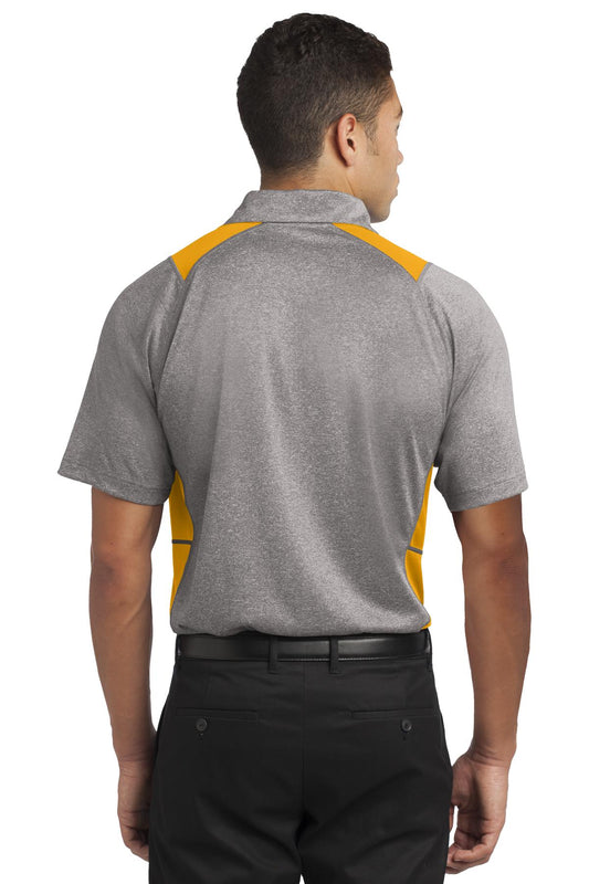 Sport-Tek Heather Colorblock Contender Polo. ST665 Vintage Heather/ Gold
