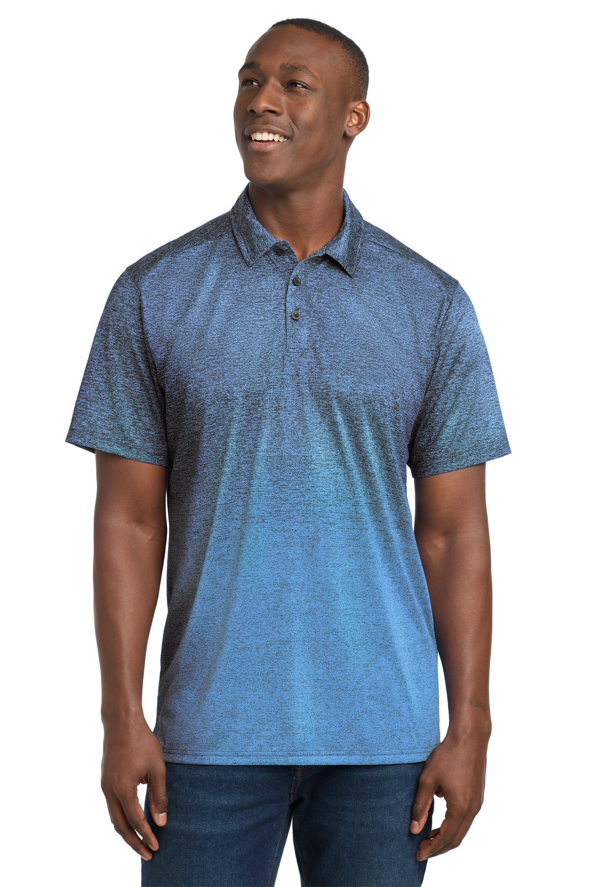 Sport-Tek Ombre Heather Polo ST671 Carolina Blue/ True Navy