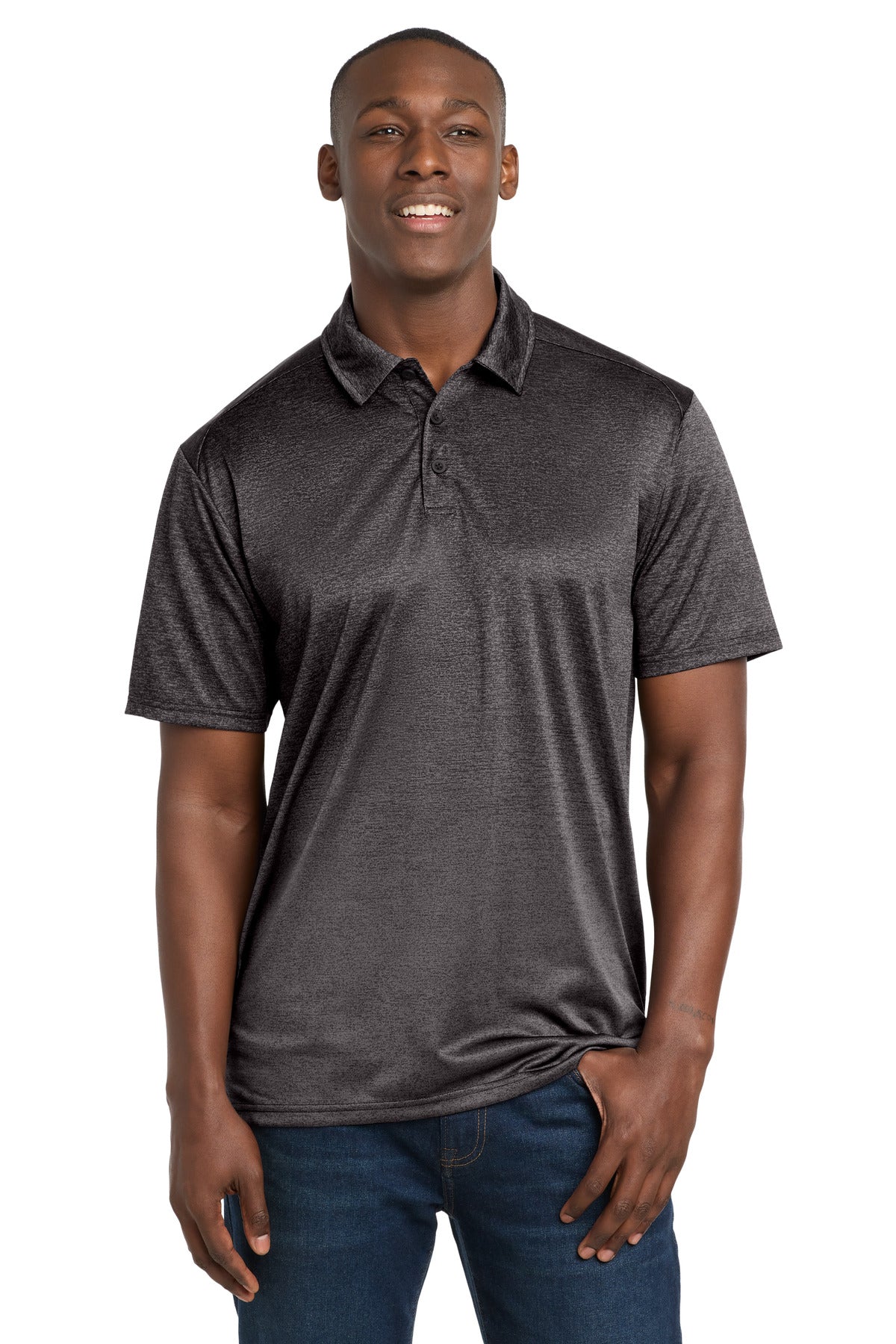 Sport-Tek Ombre Heather Polo ST671 Iron Grey/ Black