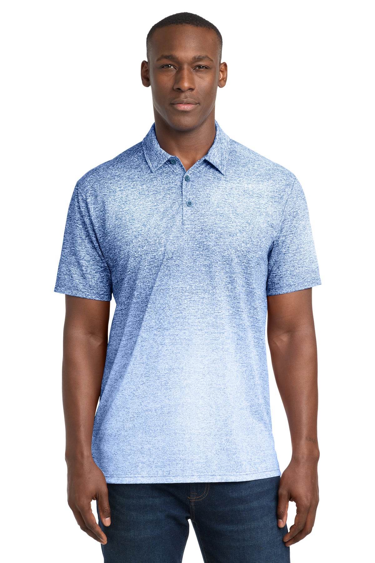 Sport-Tek Ombre Heather Polo ST671 White/ True Royal