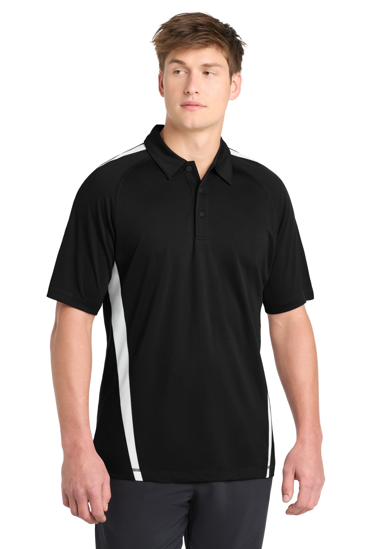 Sport-Tek PosiCharge Micro-Mesh Colorblock Polo ST685 Black/ White