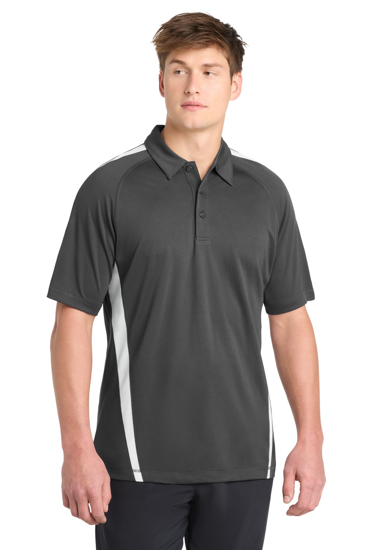Sport-Tek PosiCharge Micro-Mesh Colorblock Polo ST685 Iron Grey/ White