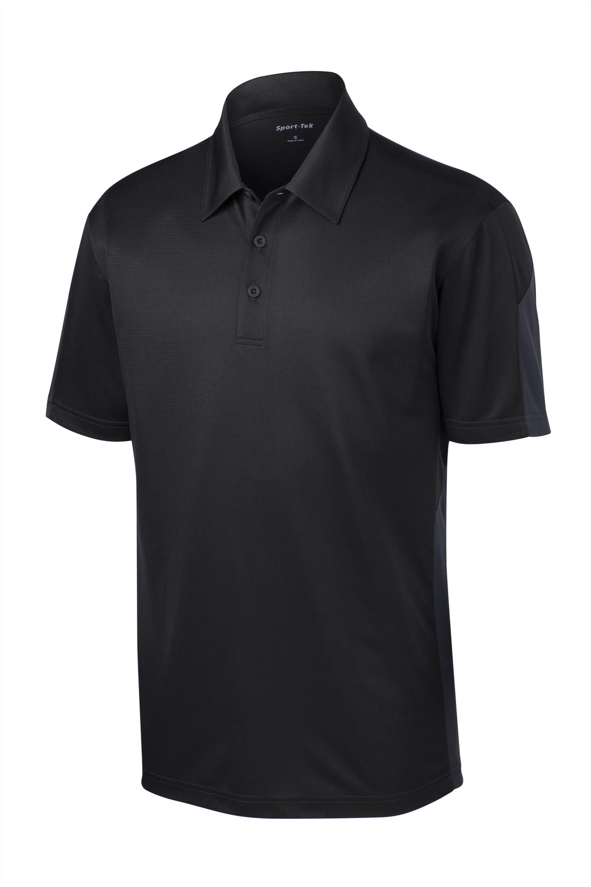 Sport-Tek PosiCharge Active Textured Colorblock Polo. ST695 Black/ Grey