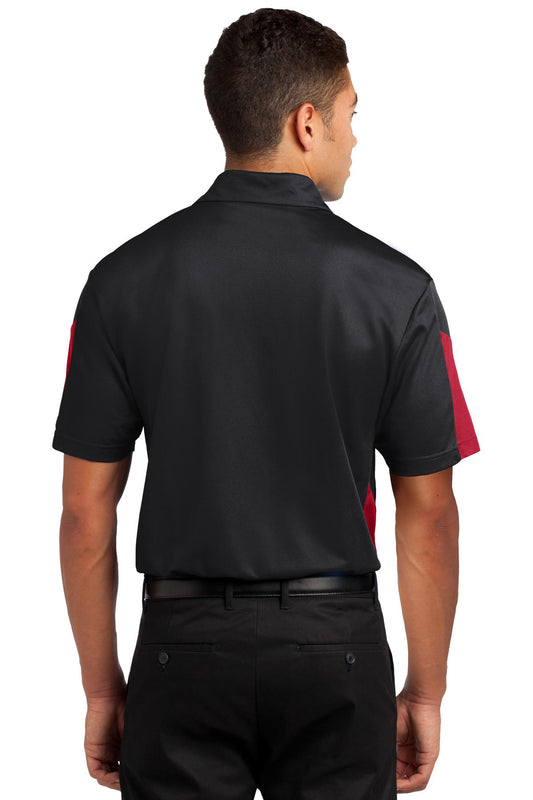 Sport-Tek PosiCharge Active Textured Colorblock Polo. ST695 Black/ True Red