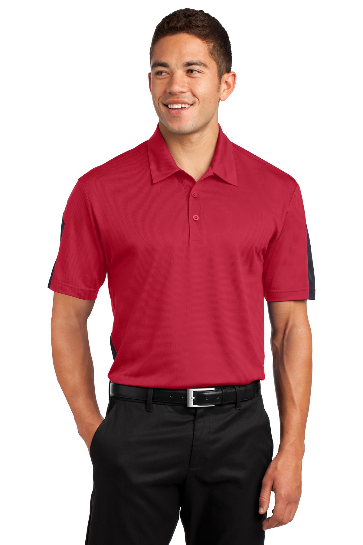 Sport-Tek PosiCharge Active Textured Colorblock Polo. ST695 True Red/ Grey