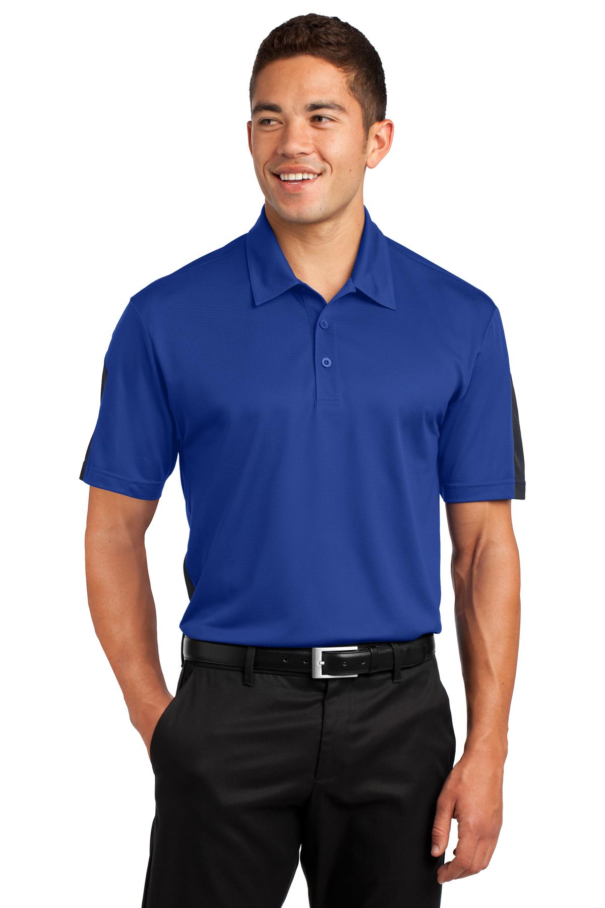 Sport-Tek PosiCharge Active Textured Colorblock Polo. ST695 True Royal/ Grey