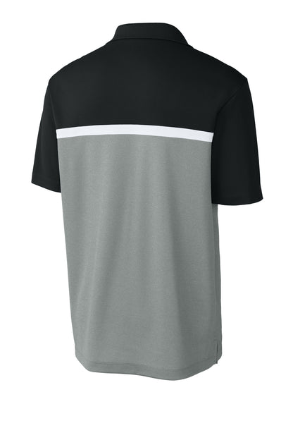 Sport-Tek UV Micropique Colorblock Polo ST741 Black/ Grey Concrete Heather/ White