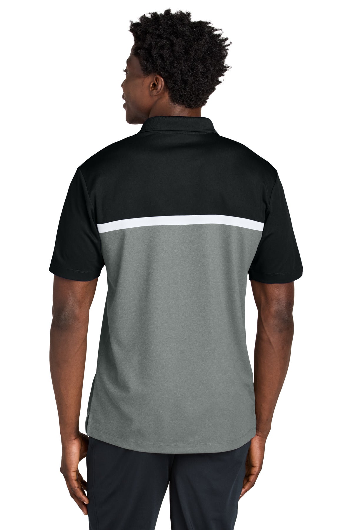 Sport-Tek UV Micropique Colorblock Polo ST741 Black/ Grey Concrete Heather/ White