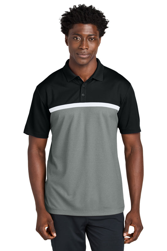 Sport-Tek UV Micropique Colorblock Polo ST741 Black/ Grey Concrete Heather/ White