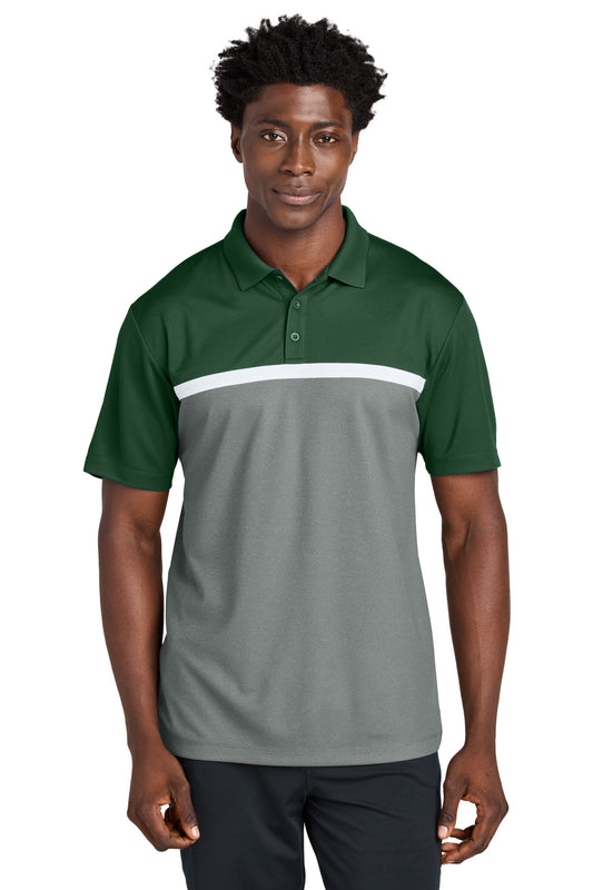 Sport-Tek UV Micropique Colorblock Polo ST741 Forest Green/ Grey Concrete Heather/ White